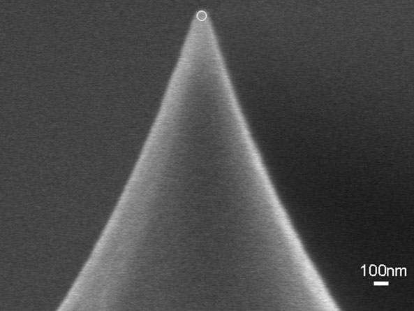 qp-BioAC-CI AFM探針のSEMイメージ　拡大