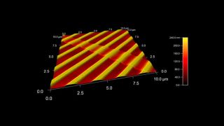 A thin strip of single layer graphene atop a ridged PDMS polymer substrate
